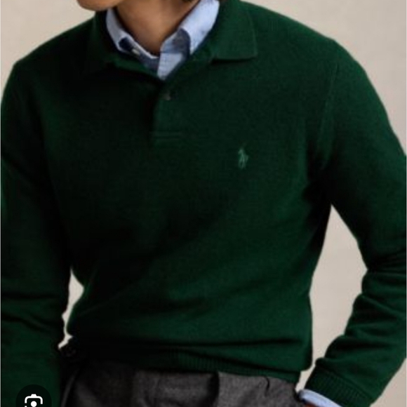 VTG Ralph Lauren Polo Men's L Forest Green Polo Collar 100% Cotton Sweater - Picture 6 of 6